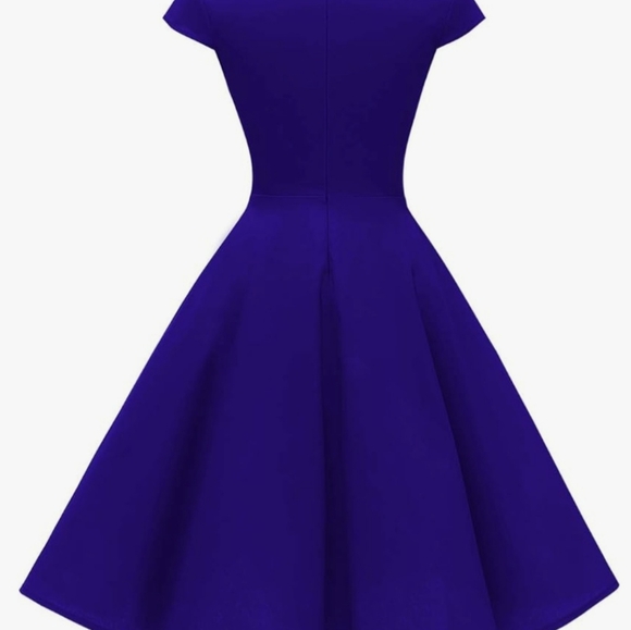 NWOT Hanpceirs Cap Sleeve 1950s Retro Cocktail Swing Dress, SZ MED, ROYAL BLUE - Picture 4 of 8